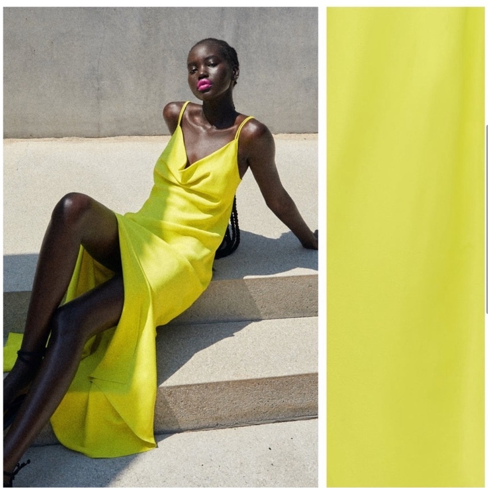 Zara Lime Green Satin Effect Multi-Position Strap Maxi Dress.